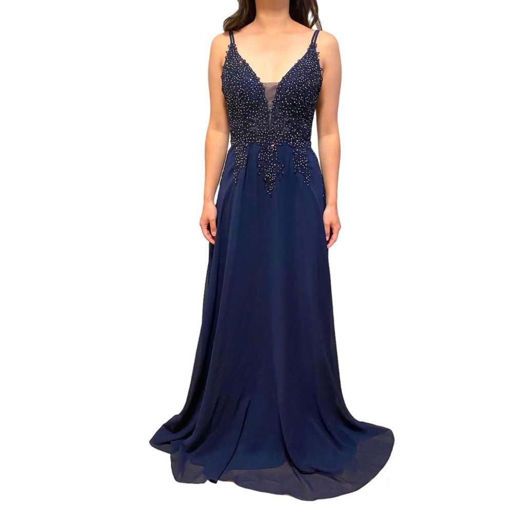 NWT Laura Navy Blue Indigo Long Dress Gown | Sequins | Low Back | Small 4